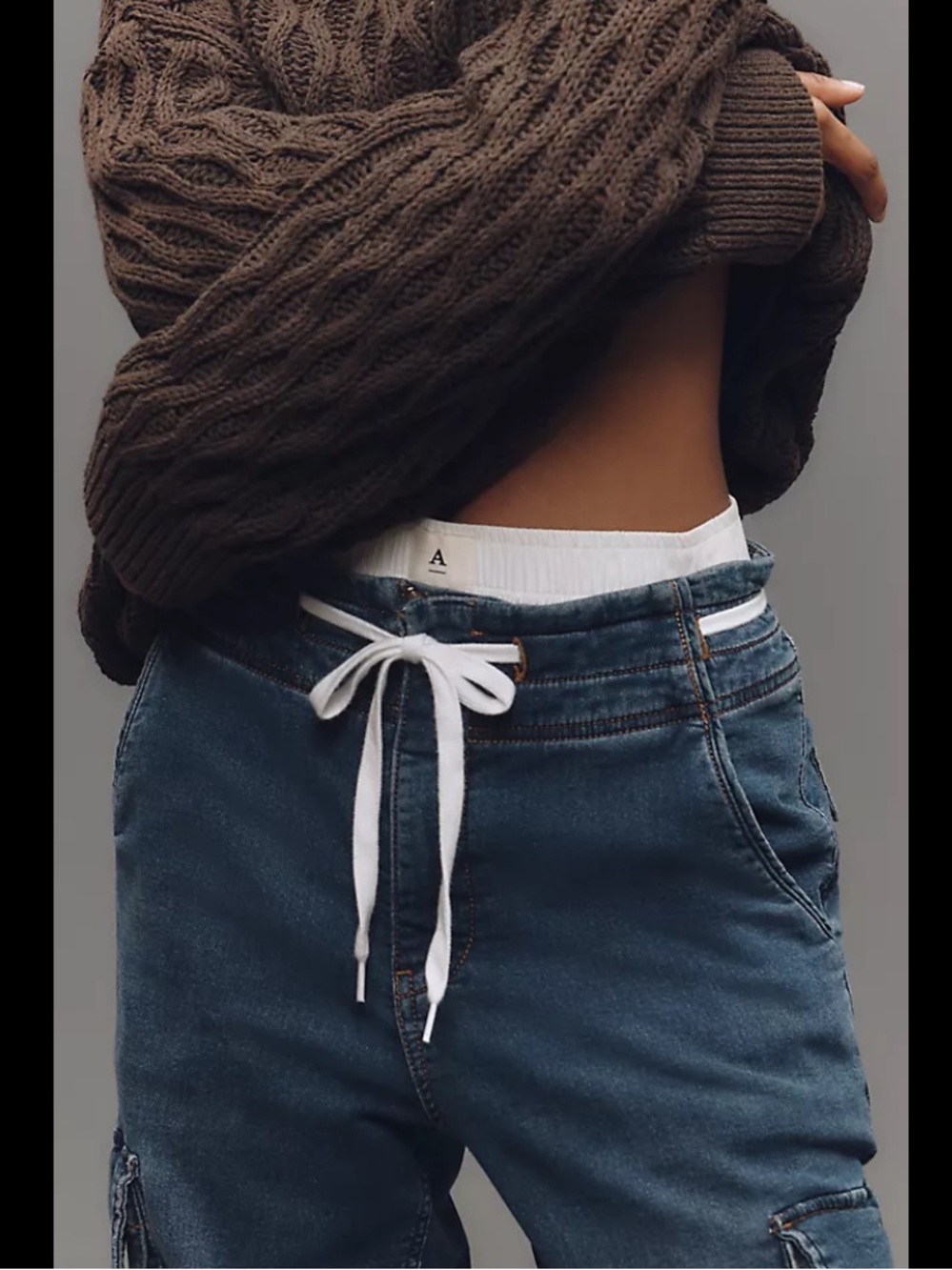 CicyBell drawstring denim jeans w white attachment boxer style elastic waistband
